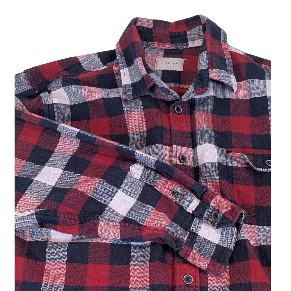 JACHS New York 2XL Mens Plaid Flannel Shirt Red Black‎ Gray Button Down Casual